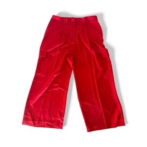 Alex Marie Red Cargo Wide-Leg Satin Pants Size 16 Elegant Evening Luxe Bold Chic